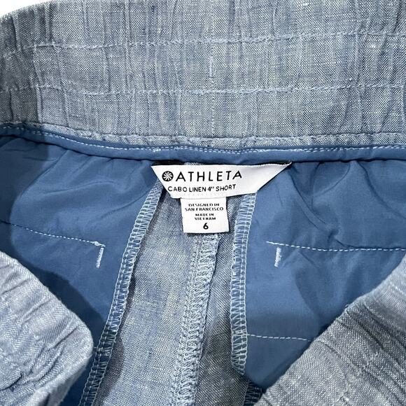 Athleta Womens Size 6 Cabo Linen 4" Shorts Chambray Blue Casual Beach Pockets - Picture 5 of 10
